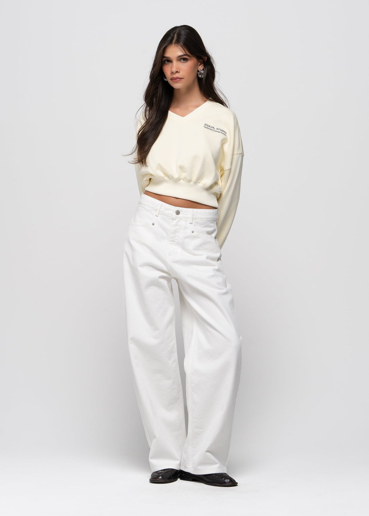 Pull Comfort Fleece V-Neck Cropped - Baby Yellow