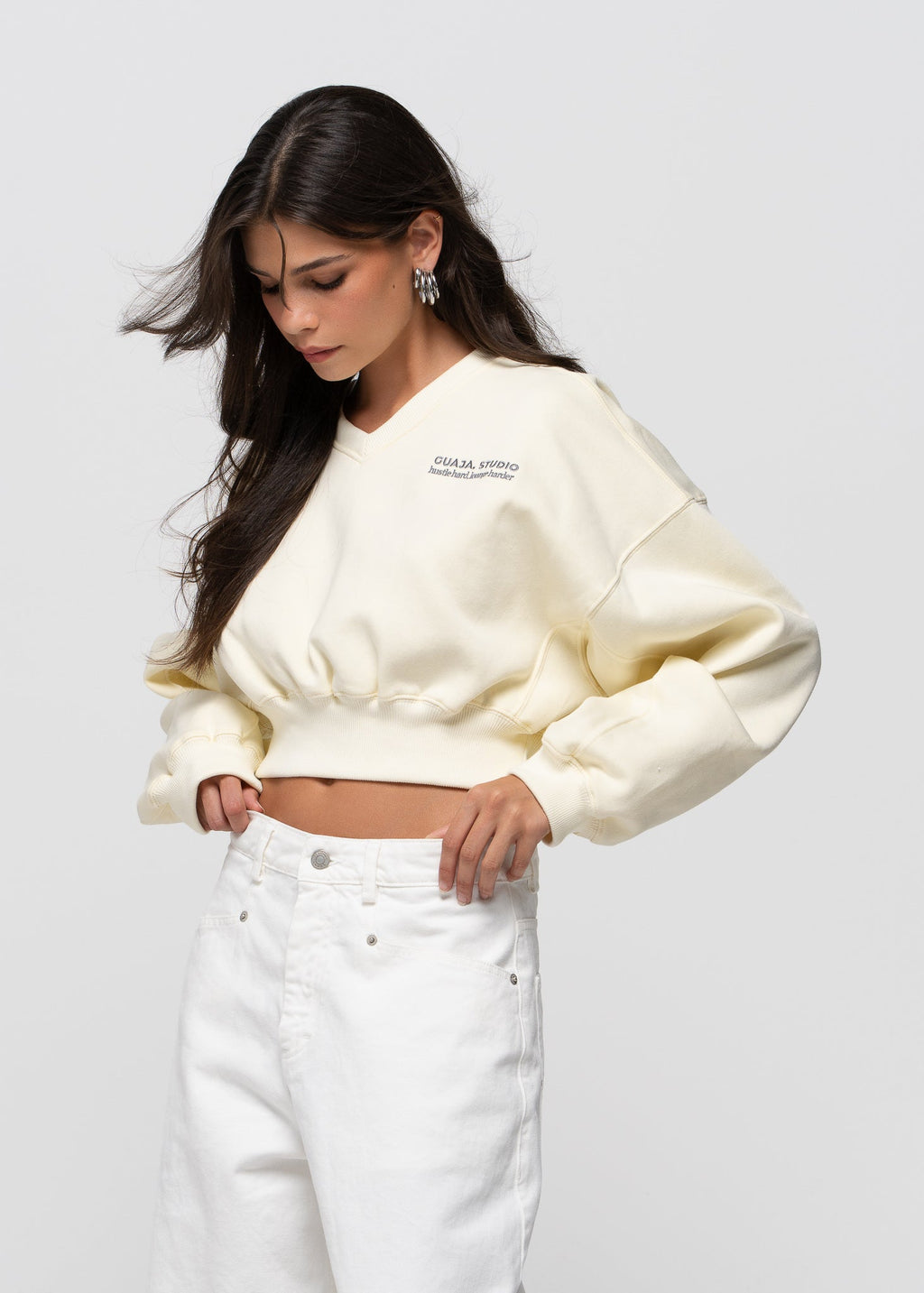 Pull Comfort Fleece V-Neck Cropped - Baby Yellow