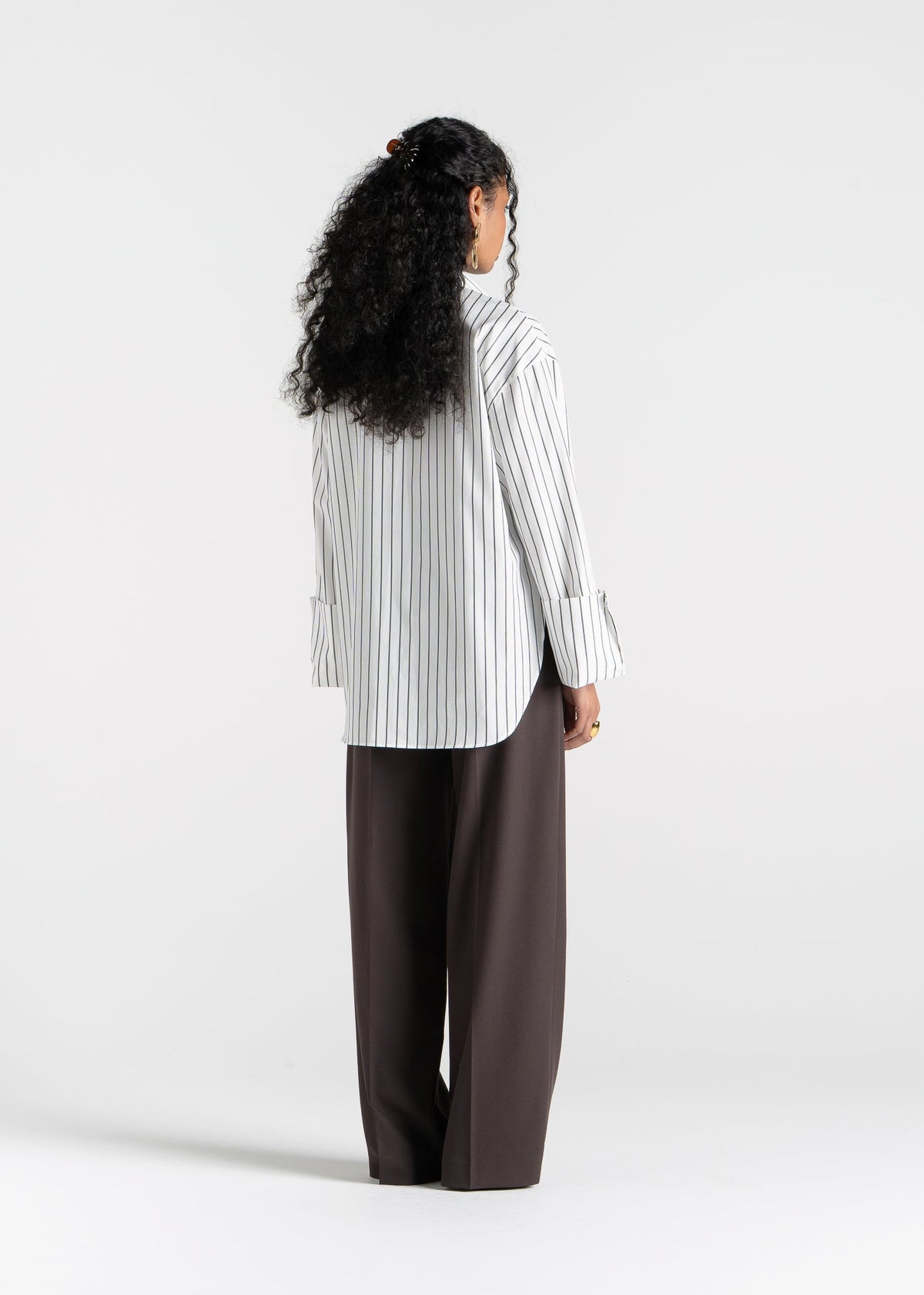 Chemise Gia Wide Cuff Cotton - White & Brown