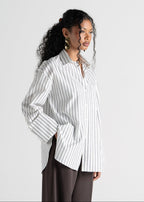 Chemise Gia Wide Cuff Cotton - White & Brown