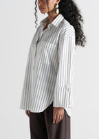 Chemise Gia Wide Cuff Cotton - White & Brown