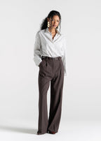Chemise Gia Wide Cuff Cotton - White & Brown