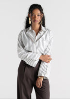 Chemise Gia Wide Cuff Cotton - White & Brown