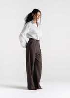 Chemise Gia Wide Cuff Cotton - White & Brown
