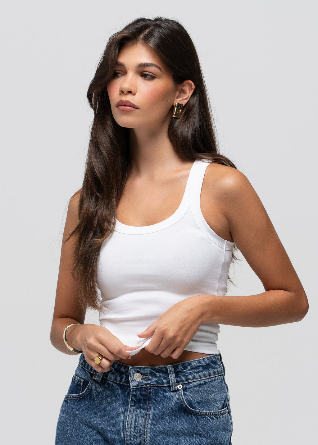 Jimmy Scoop-Neck Ribbed Tank Top - White