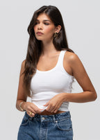 Jimmy Scoop-Neck Ribbed Tank Top - White