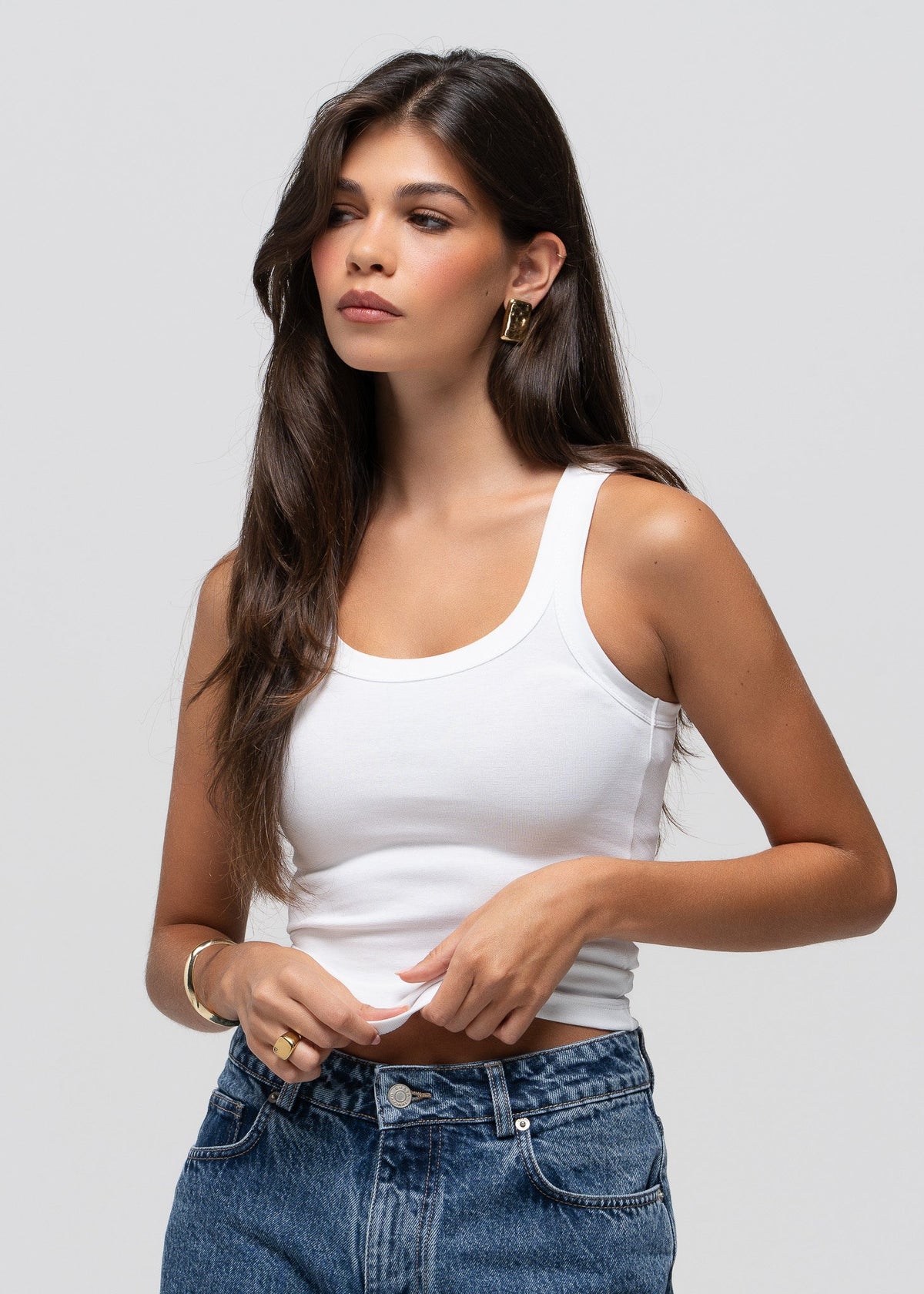 Jimmy Scoop-Neck Ribbed Tank Top - White
