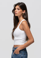 Jimmy Scoop-Neck Ribbed Tank Top - White