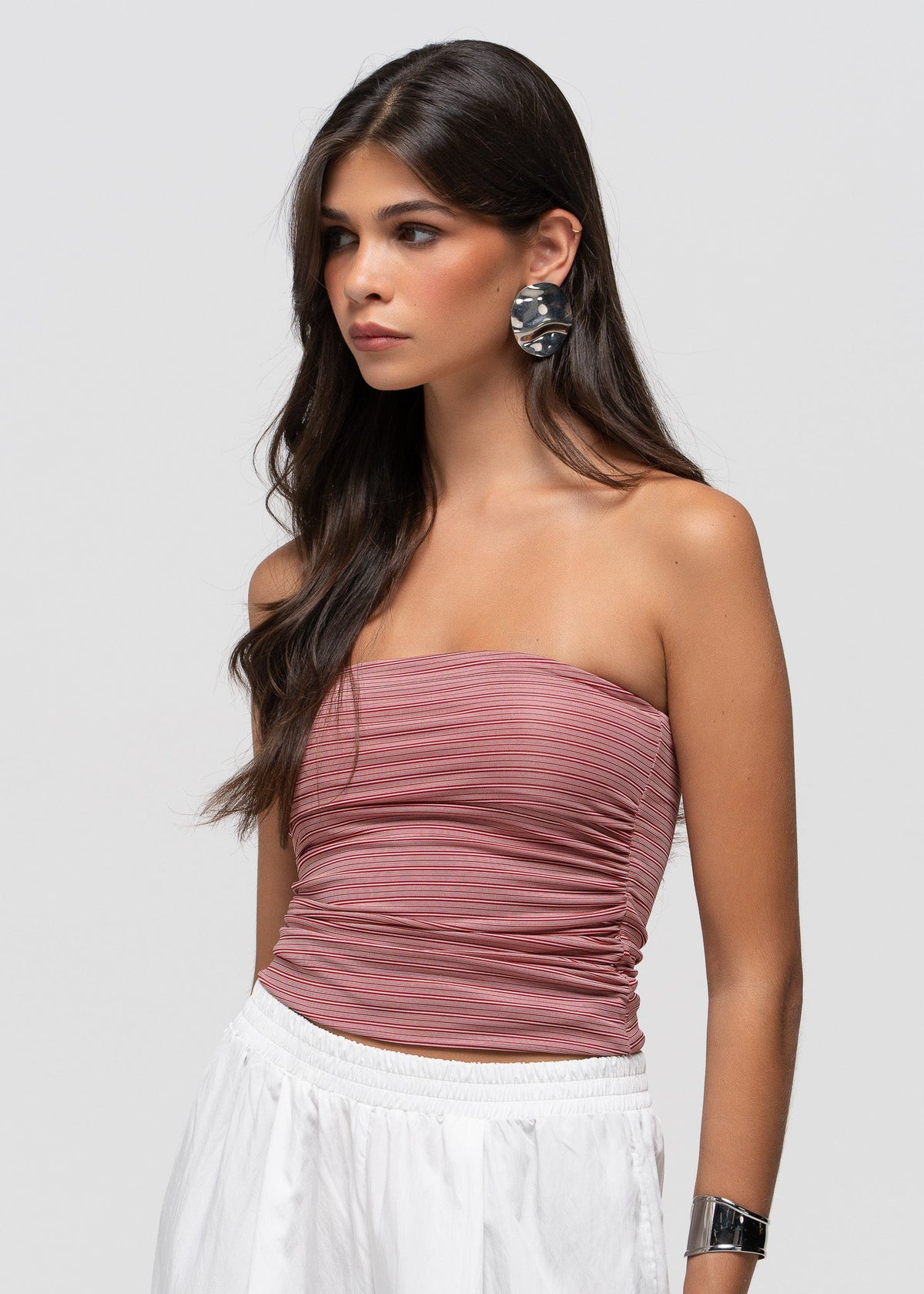 Top a fascia Noa arricciato - Red Stripes