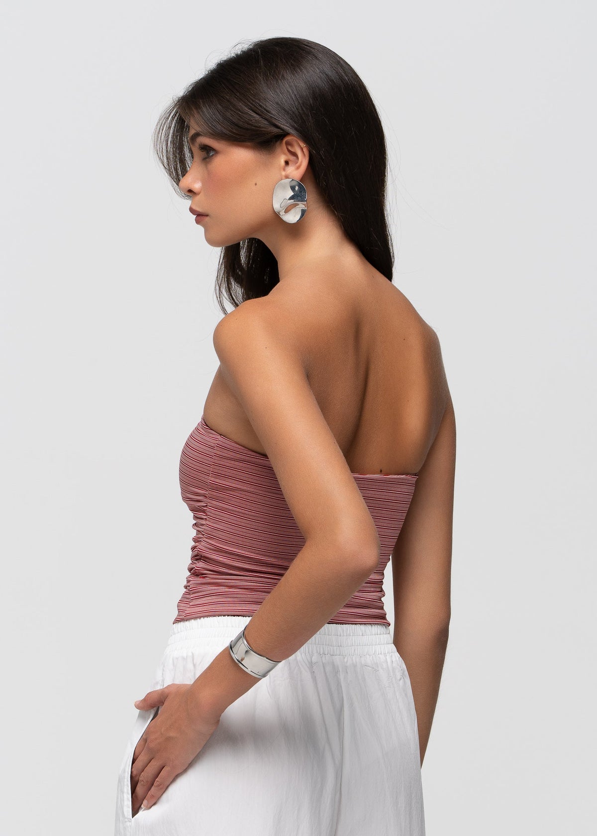 Top a fascia Noa arricciato - Red Stripes