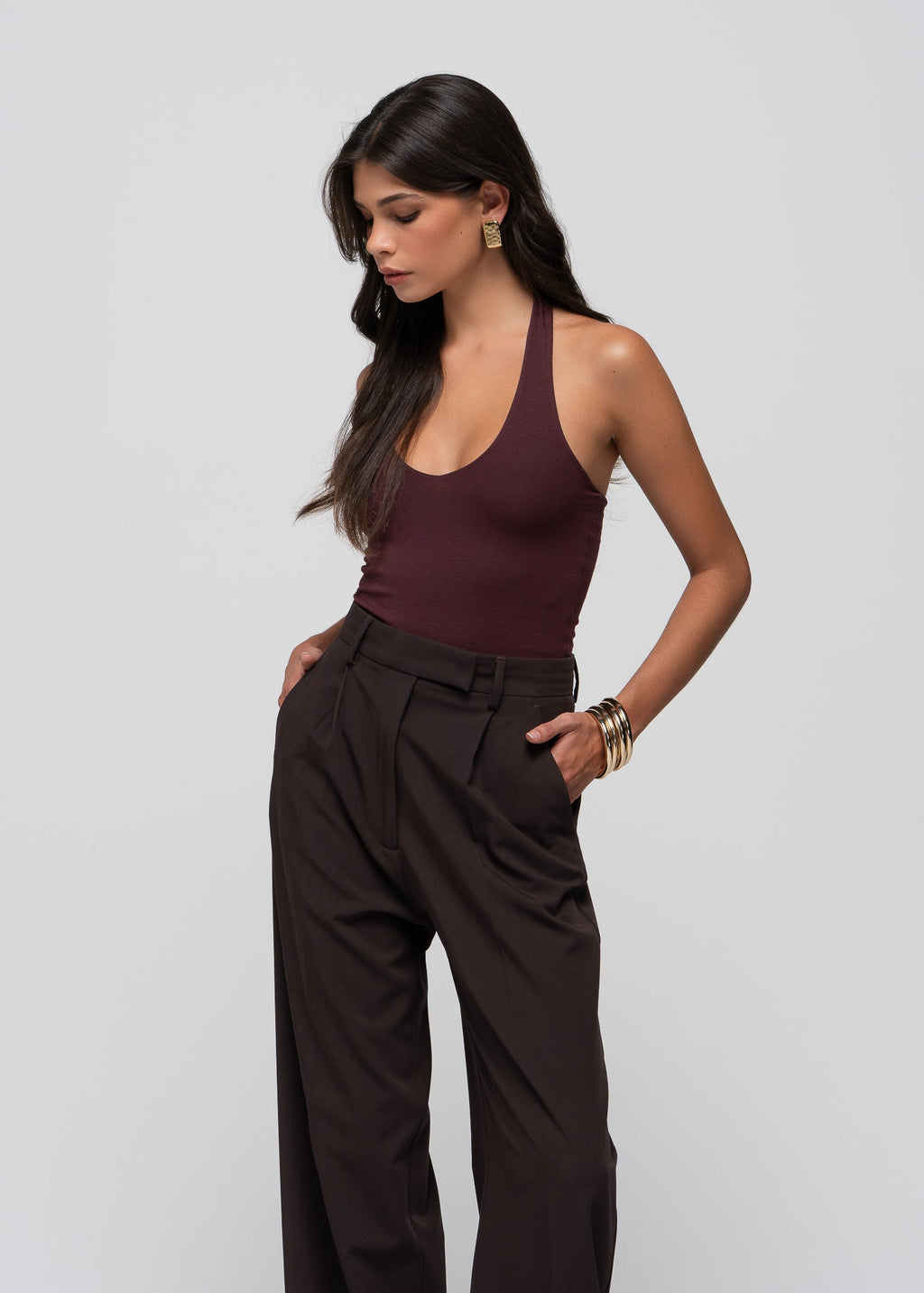 Body Cleo Plunge Halter - Plum