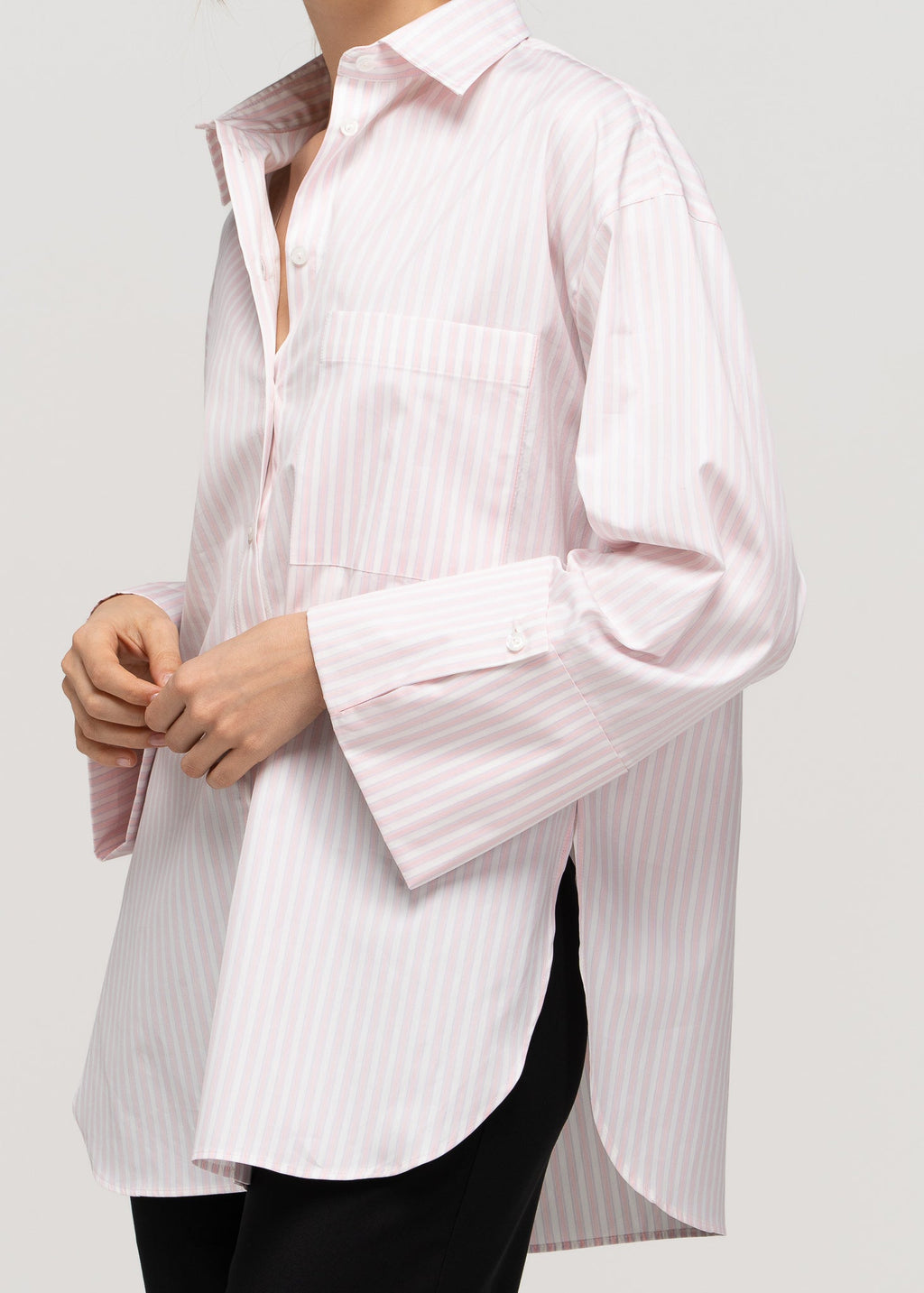 Chemise Gia Wide Cuff Cotton - Pink White & Blue Stripes
