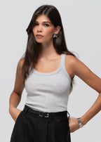 Jimmy Scoop-Neck Ribbed Tank Top - Grey
