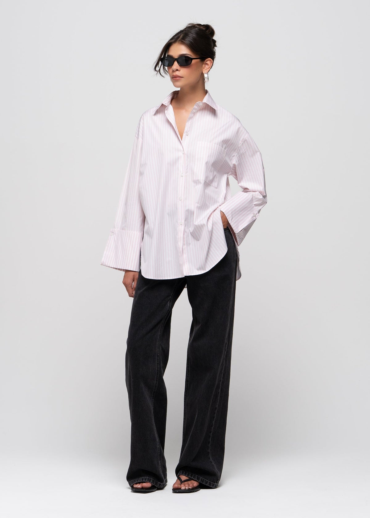 Chemise Gia Wide Cuff Cotton - Pink White & Blue Stripes