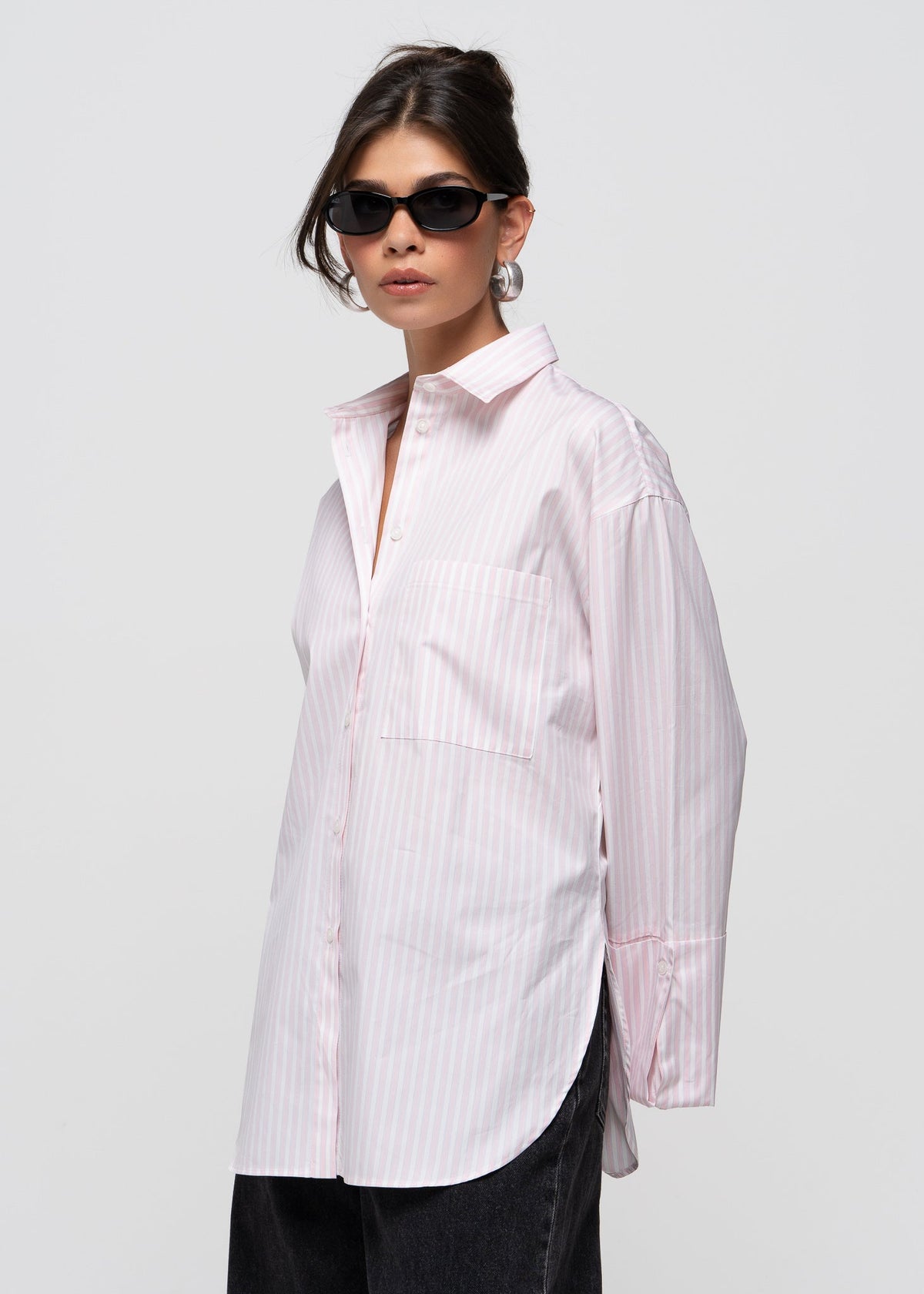 Chemise Gia Wide Cuff Cotton - Pink White & Blue Stripes