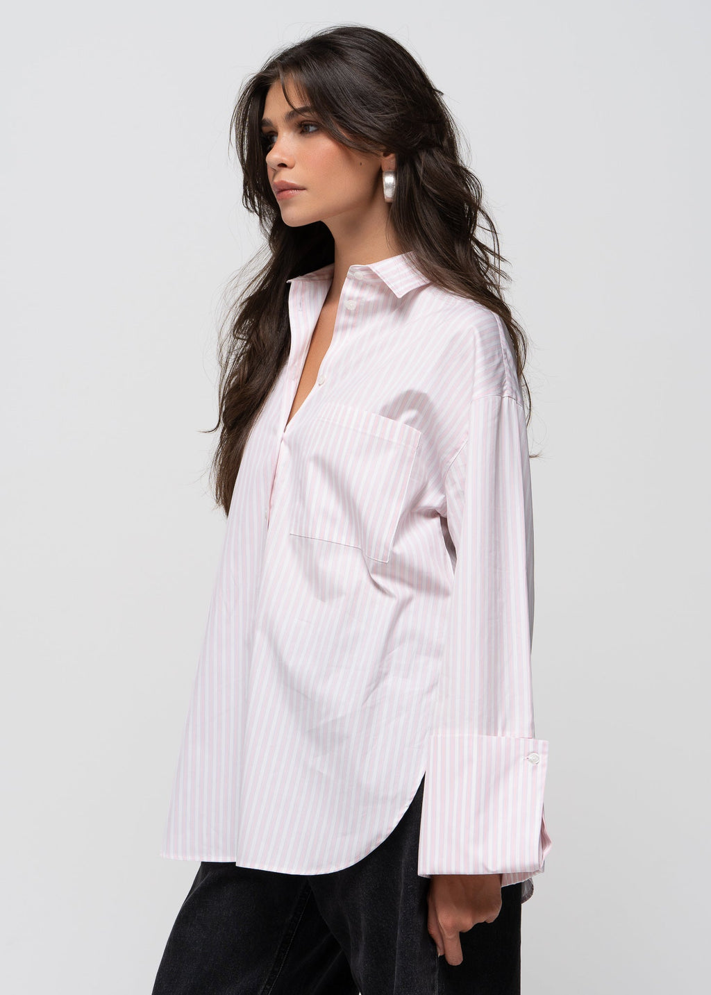 Chemise Gia Wide Cuff Cotton - Pink White & Blue Stripes