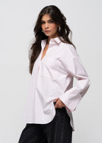 Chemise Gia Wide Cuff Cotton - Pink White & Blue Stripes