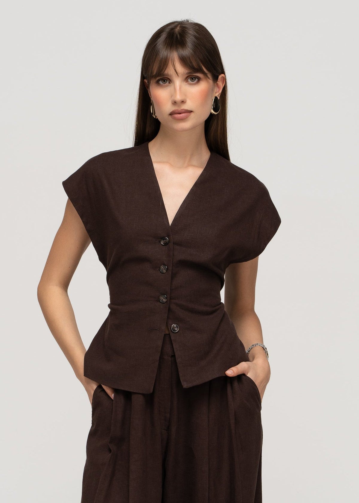 Chaleco Nolla de lino ajustable - Marrón