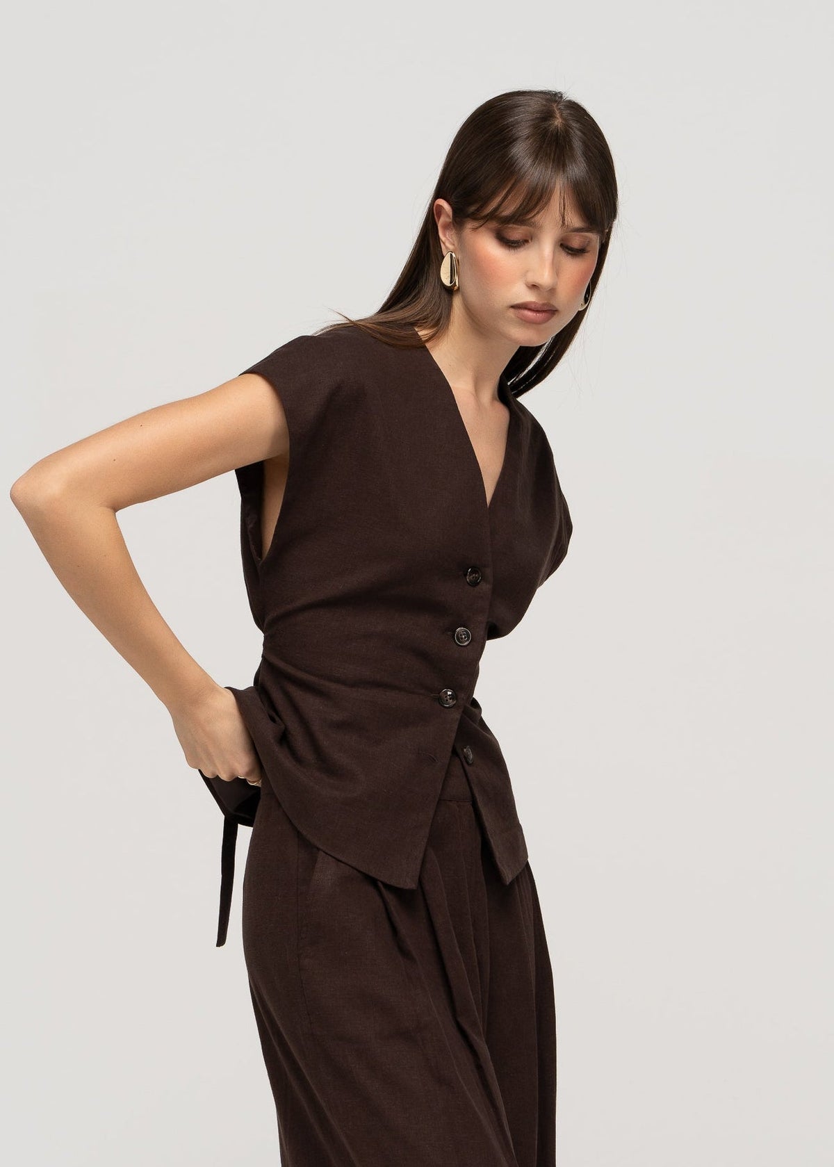 Chaleco Nolla de lino ajustable - Marrón