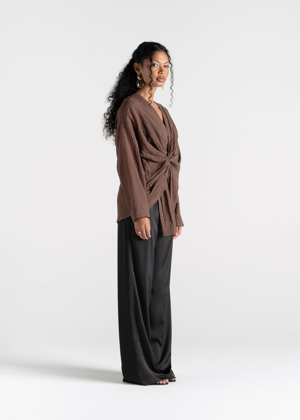 Camicetta Esme Draped Cotton Twist - Brown Check