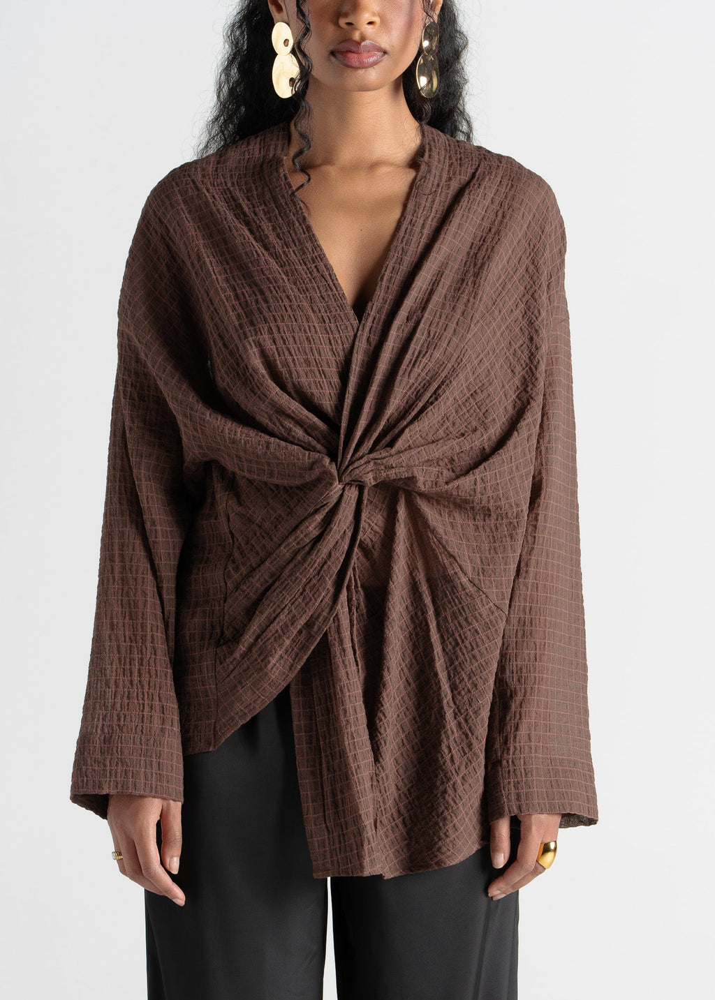 Camicetta Esme Draped Cotton Twist - Brown Check