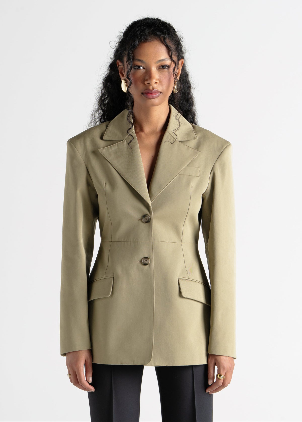 Blazer Ella Structured Waist-Cinched - Olive Green
