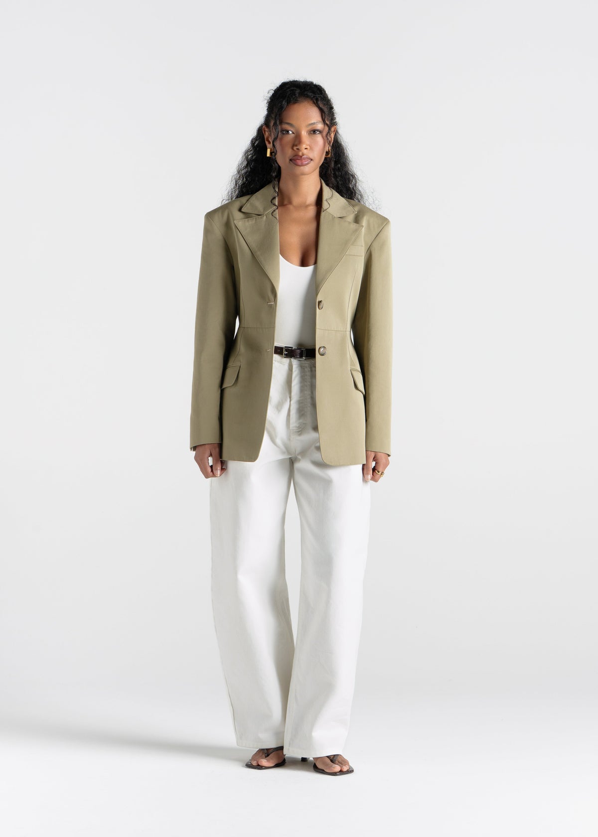 Blazer Ella Structured Waist-Cinched - Olive Green