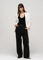 Ceinture Chii Thin Leather With Silver Buckle - Black