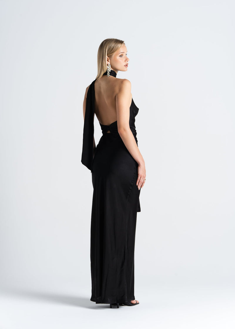 Top Halo Satin Backless Halter - Black