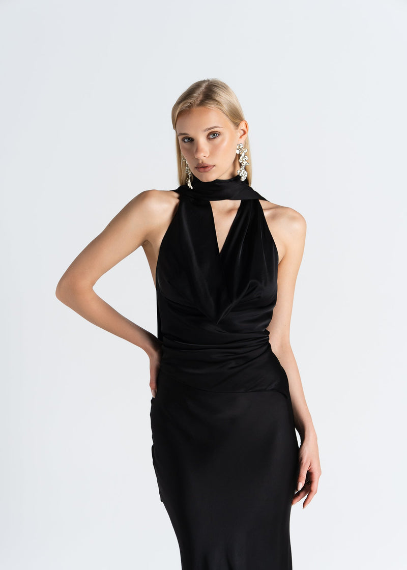 Top Halo Satin Backless Halter - Black