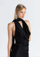 Top Halo Satin Backless Halter - Black
