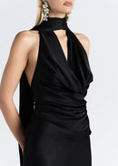 Top Halo Satin Backless Halter - Black