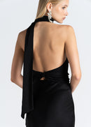 Top Halo Satin Backless Halter - Black