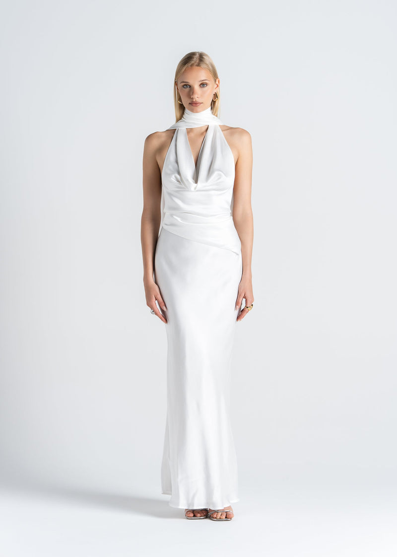 Top Halo Satin Backless Halter - White