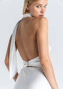 Top Halo Satin Backless Halter - White