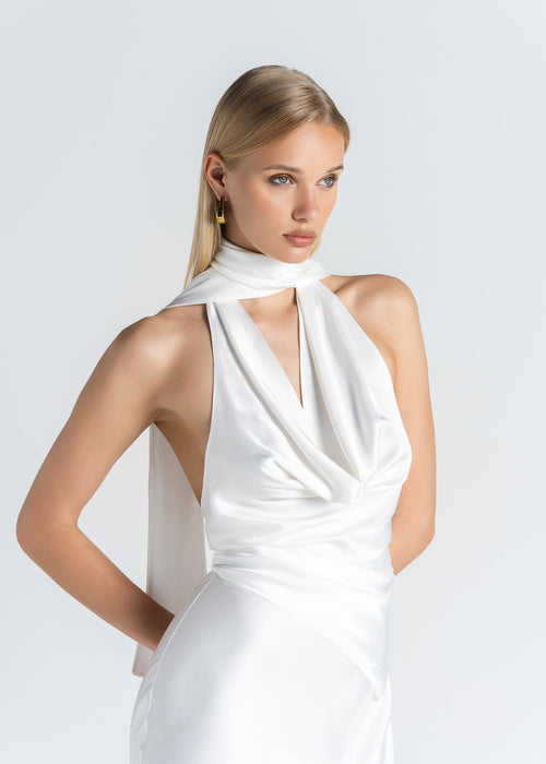 Top Halo Satin Backless Halter - White