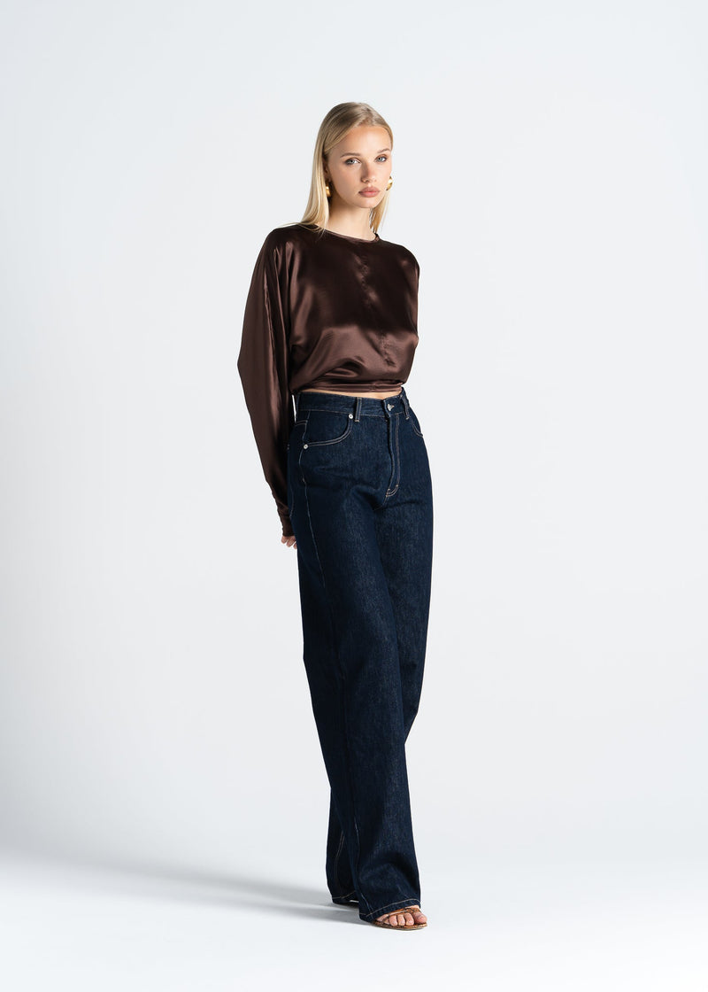 Blouse Halo Long Sleeve Silk - Brown