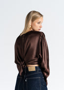 Blouse Halo Long Sleeve Silk - Brown