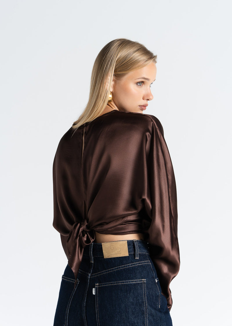 Blouse Halo Long Sleeve Silk - Brown
