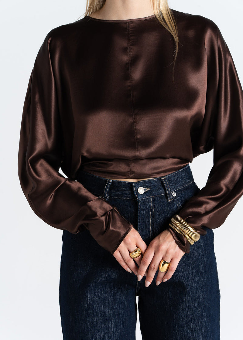 Blouse Halo Long Sleeve Silk - Brown