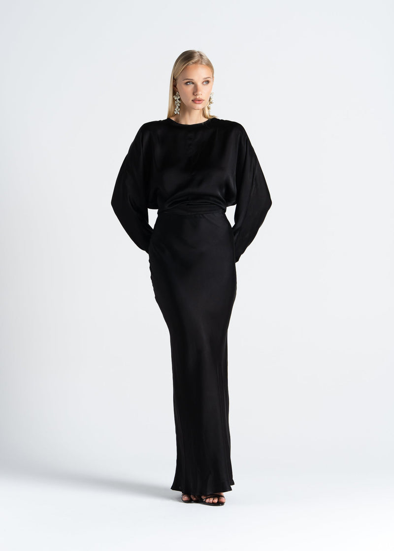 Jupe Halo Satin Maxi - Black