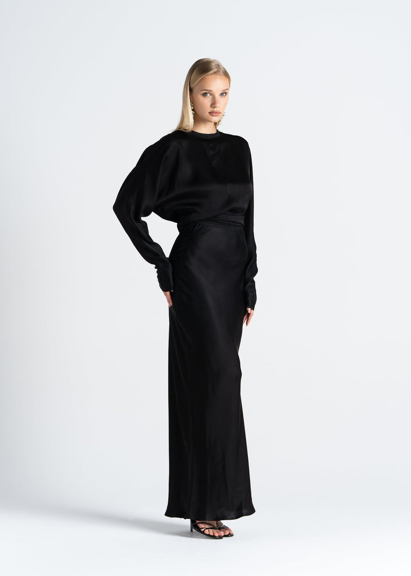 Jupe Halo Satin Maxi - Black