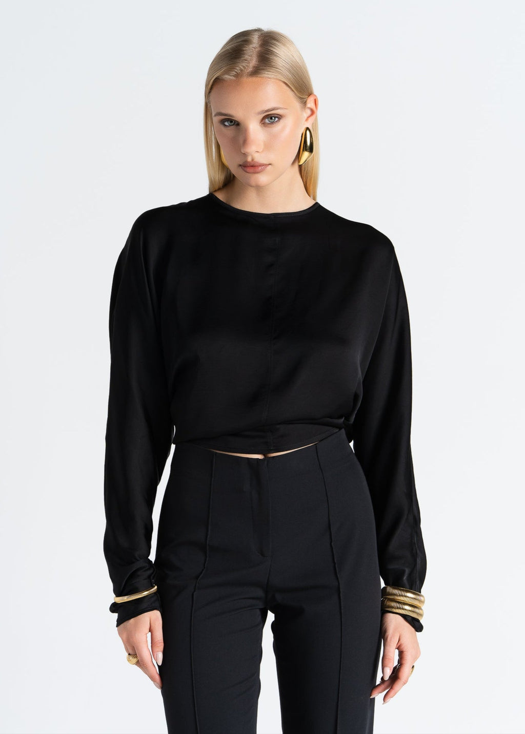 Halo Satin Blouse - Black