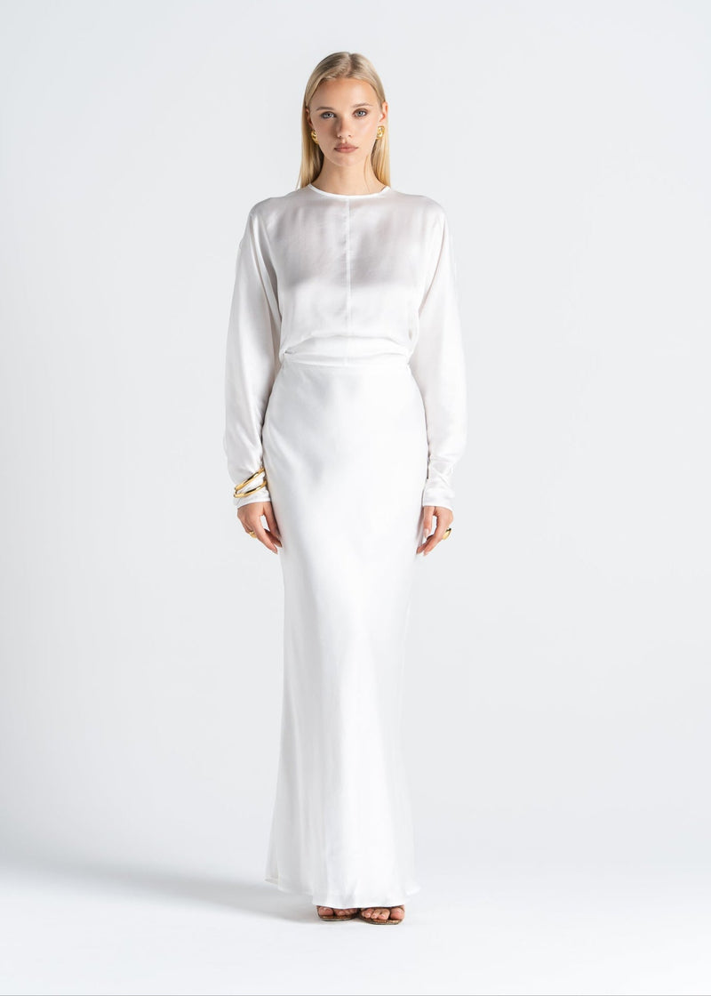 Blouse Halo Long Sleeve Satin - White