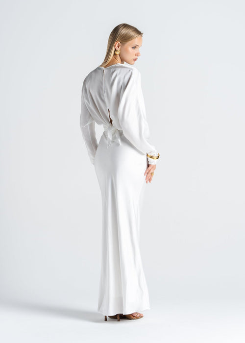 Blouse Halo Long Sleeve Satin - White