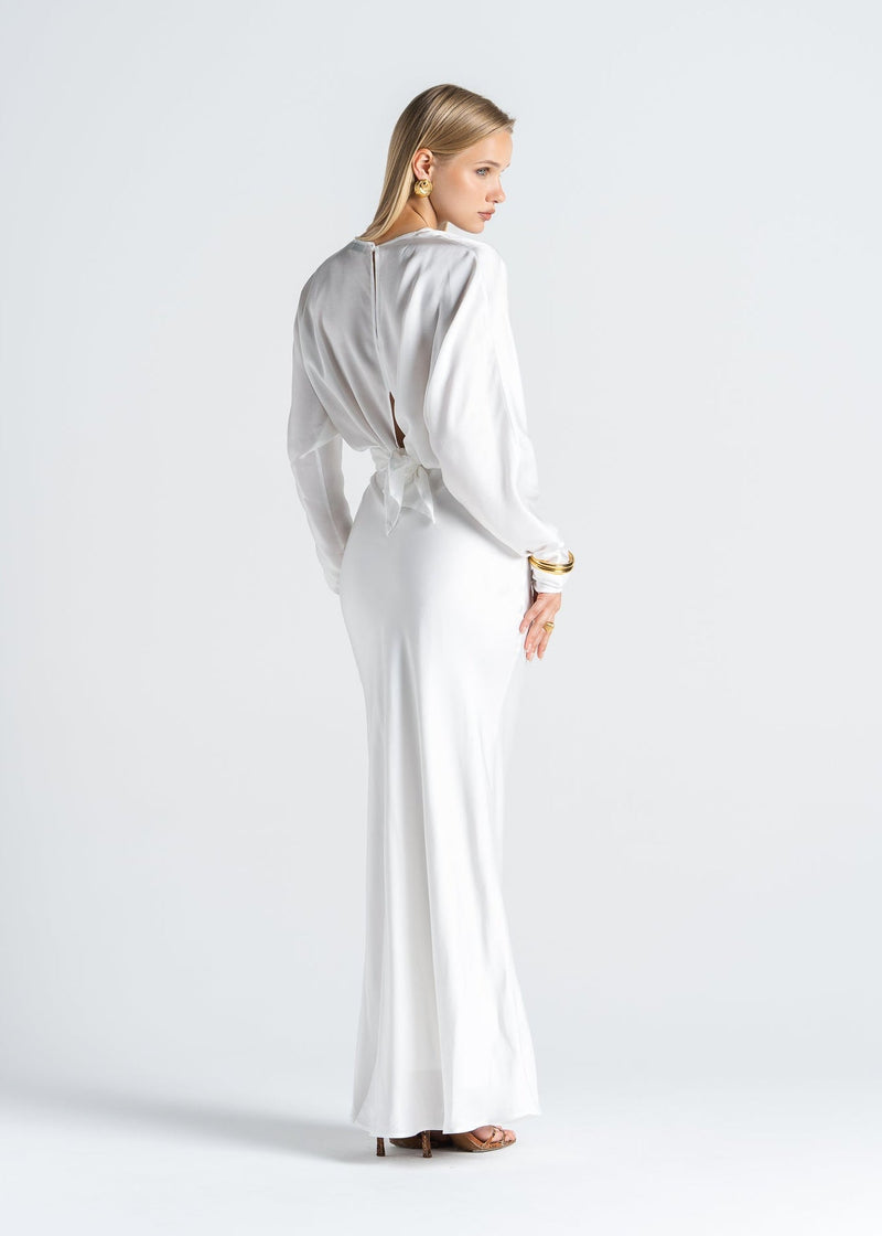 Blouse Halo Long Sleeve Satin - White