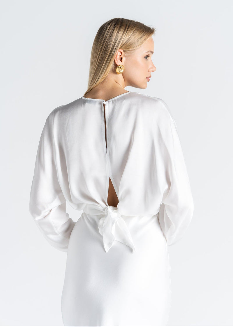 Blouse Halo Long Sleeve Satin - White