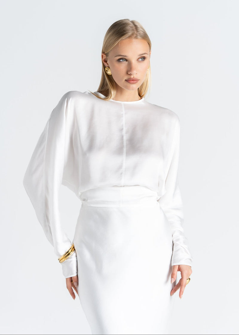 Blouse Halo Long Sleeve Satin - White