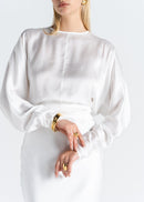 Blouse Halo Long Sleeve Satin - White