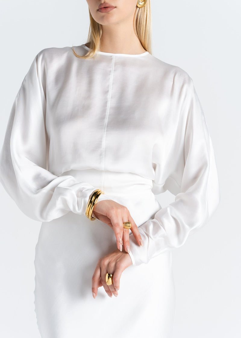 Blouse Halo Long Sleeve Satin - White